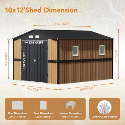 10X12 FT Outdoor Steel Storage Shed