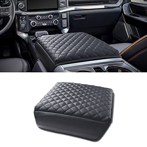 F150(2021-2025) Center Console Cover, Thick Armrest Cushion, Funda para consola de coche, Car Interior, Vegan Leather, Armrest Protector (2021~2025, Full Cover Black), F150 Accessories