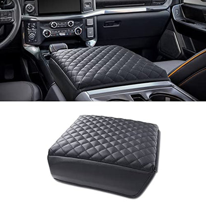 F150(2021-2025) Center Console Cover, Thick Armrest Cushion, Funda para consola de coche, Car Interior, Vegan Leather, Armrest Protector (2021~2025, Full Cover Black), F150 Accessories