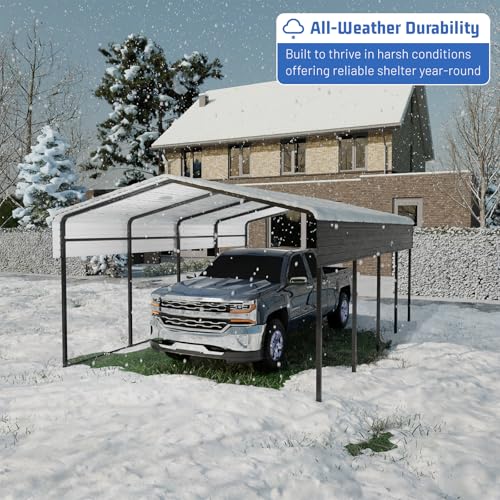 Metal Carport 13 * 20 FT Heavy Duty Carport Canopy with Galvanized Steel Roof Multi