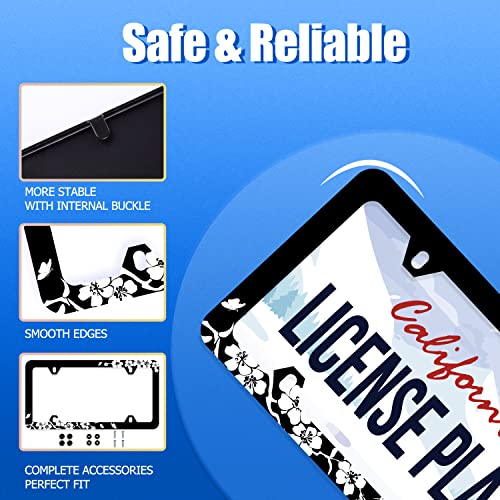 2Pcs Cherry Blossom License Plate Frame Stainless Steel Accessory12.3x6.3In