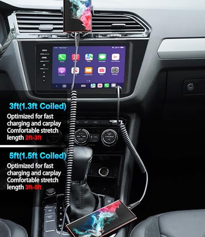 Coiled USB C Cable Fast Charging for Car 3FT (6 Foot)