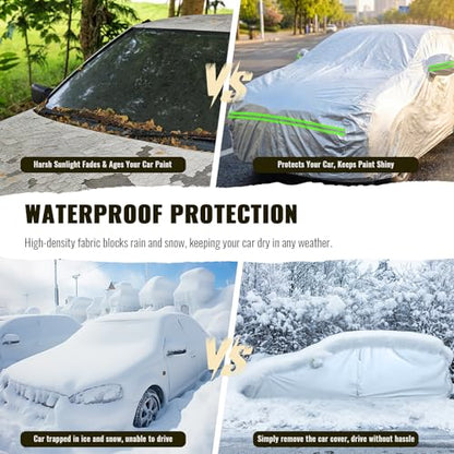 6 Layers Premium Full Car Cover Hard Shell Zipper Design Waterproof All Weather Weatherproof UV Sun Protection Snow Dust Storm Resistant Outdoor with Straps