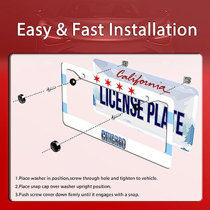 Chicago Flag License Plate Frame Stainless Steel Car Accessory 6.3x12.3In