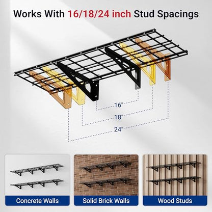12-inch-by-72-inch Wall Shelf Garage Storage Rack Wall Mounted Floating Shelves,1x6ft,Black, 2-Pack, Classic Series (2 Count)