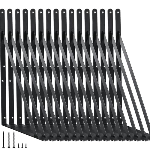 16 Pack L18 x H 12" Black Heavy Duty Shelf Brackets with Screws Metal Shelf Brackets Shelf Support Angle Brackets for Shelves L Brackets Heavy Duty Floating Shelf (16 Count)