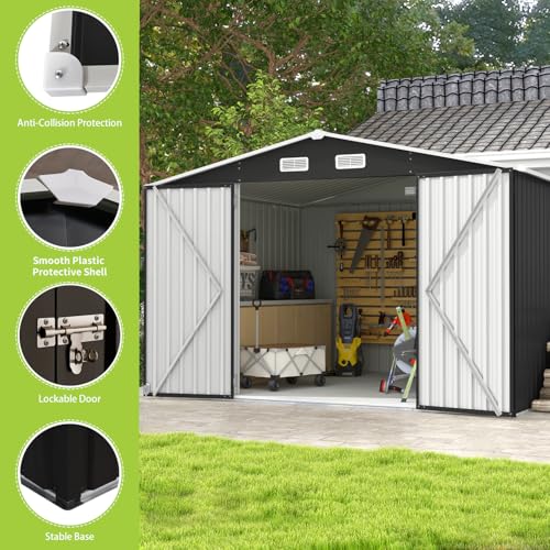 10 x 8FT Outdoor Storage Shed with Double Hinged Large Door
