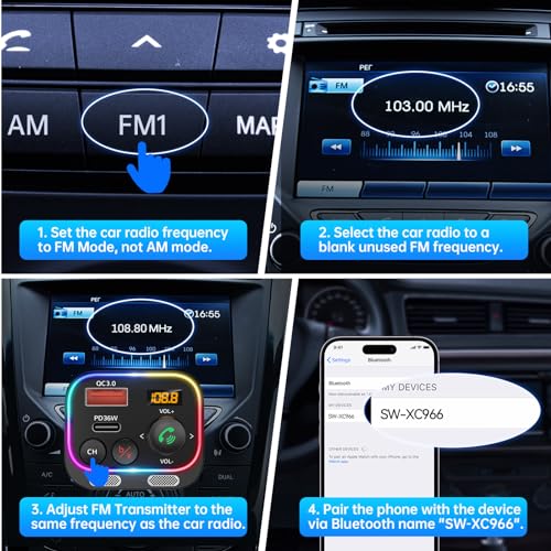 Bluetooth 5.4 FM Transmitter Car Adapter 54W with Light Switch