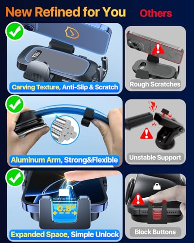 2026 Ultimate Car Phone Holder Mount Bendable & Adjustable Aluminum Arm Cell Phone Holder for Car Dashboard Windshield Phone Stand for iPhone 17 16 15 14 Pro Max Samsung Pickup Truck