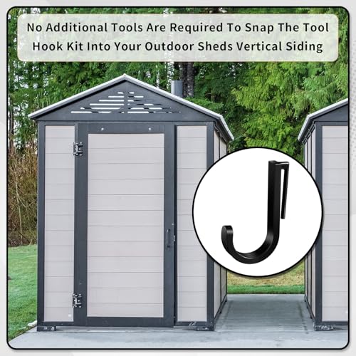4 Pcs J Tool Hooks Plastic Multi Purpose Shed Accessories for Wall Black Shed Hanger Storage for Garage Hanging Shovel Rake Sports Equipment (4 Count)