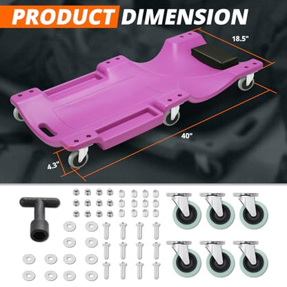 40" L X 19" W Vehicle Repair Low Profile Plastic Rolling Garage Shop Creeper with Padded Headrest