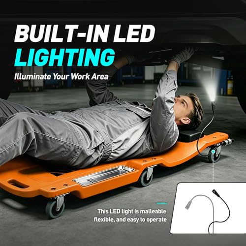 40 Inch Low Profile Plastic Rolling Garage Shop Floor Creeper with LED Light