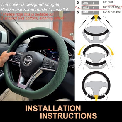 D Shaped Nappa Leather Steering Wheel Cover 14.5