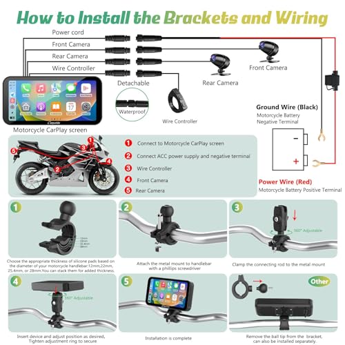 W603D 6.3" Motorcycle GPS Carplay Screen with 1080P Dual Cameras
