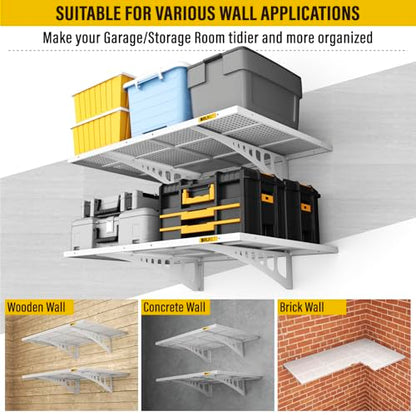 2Pack 2x3ft Adjustable Metal Garage Wall Shelving Heavy Duty Garage Storage Shelf Wall Mounted White (2 Count)