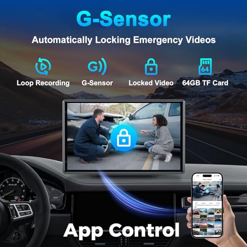 Wireless Portable 9'' Carplay Screen with 4K Dash Cam