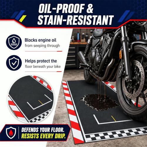Motorcycle Mat Garage Floor Rug Washable Parking Mats for Garage Floors Non Slip Oil Absorbent Pad Rubber Backing Layer Protects Floor