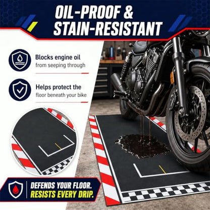 Motorcycle Mat Garage Floor Rug Washable Parking Mats for Garage Floors Non Slip Oil Absorbent Pad Rubber Backing Layer Protects Floor