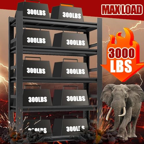 Garage Shelving 3000LBS Heavy Duty Shelving Units and Storage Shelves Adjustable 5 Tier Metal Shelving for Kitchen