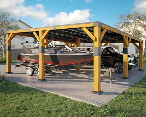 20x20x9.2 FT Heavy Duty Cedar Wood Carport for 2 Cars