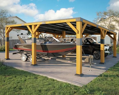 20x20x9.2 FT Heavy Duty Cedar Wood Carport for 2 Cars