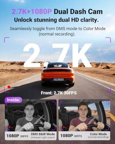 S1 Pro DMS 2.7K Dash Cam Front and Inside