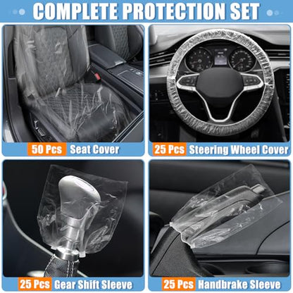 125 PCS Disposable Car Seat Covers Clear Plastic Vehicle Seat Protector Set with Steering Wheel