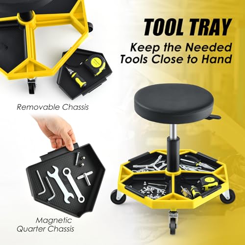Rolling Mechanic Stool with Removable Tool Tray & Padded Cushion