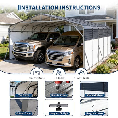 20x25FT Metal Carport Heavy Duty Galvanized Steel Canopy