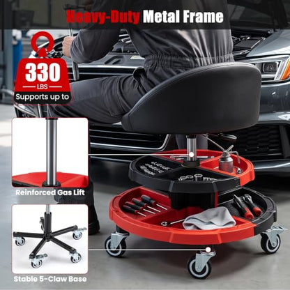 360° Rolling Mechanic Stool with 2 Tool Storage Trays