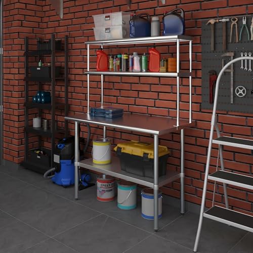 Stainless Steel Work Table Wide Double Tier Overshelf