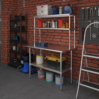 Stainless Steel Work Table Wide Double Tier Overshelf