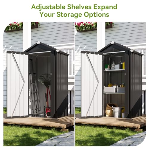 Vertical Outdoor Storage Cabinet 2.5’x2’ with Floor & Shelves Black