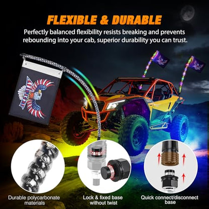 RGB LED Whip Light 2PCS 3FT with 6 Rock Lights Combo