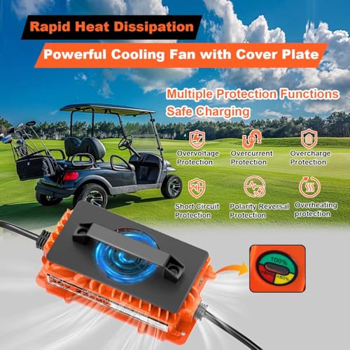 36V 25A Golf Cart Battery Charger 1250W for EZGO & Yamaha with Crowfoot Plug