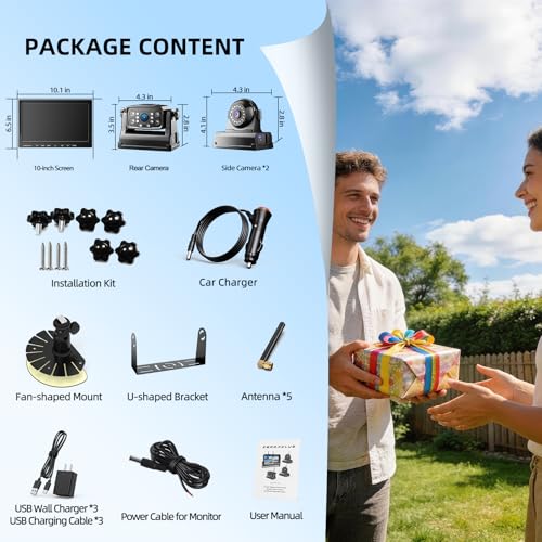 3 Magnetic Wireless Backup Camera with HD 1080P 10" DVR Monitor