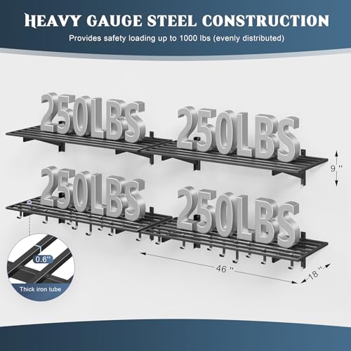 4 Pack Garage Shelving Wall Mounted with 16 Hooks (4 Count)