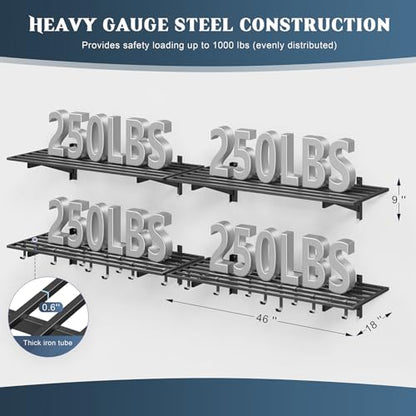 4 Pack Garage Shelving Wall Mounted with 16 Hooks (4 Count)