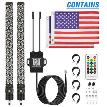 2PCS 3FT RGB Whip Lights for UTV ATV Brighter Spiral Chasing Lighted Antenna Whip for Side by Side with APP and Remote Control for Jeep Off (2 Count)