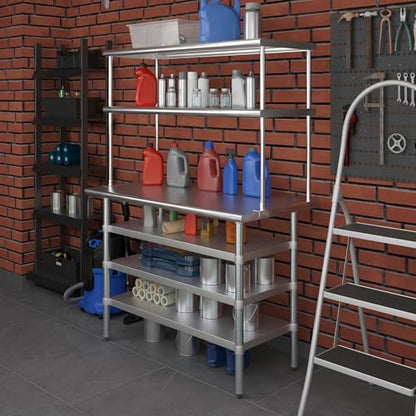 24" x 48 Stainless Steel Work Table with 3 Shelves and 18" Wide Double Tier Overshelf