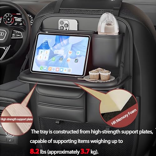 2 Pack Universal Premium Leather Foldable Car Backseat Organizer with Table Tray (2 Count)