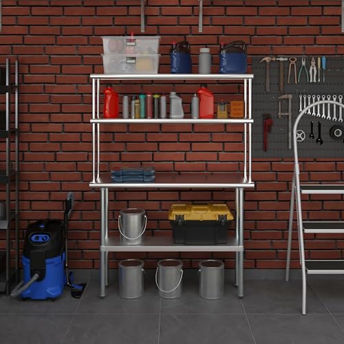 Stainless Steel Work Table Double Tier Overshelf