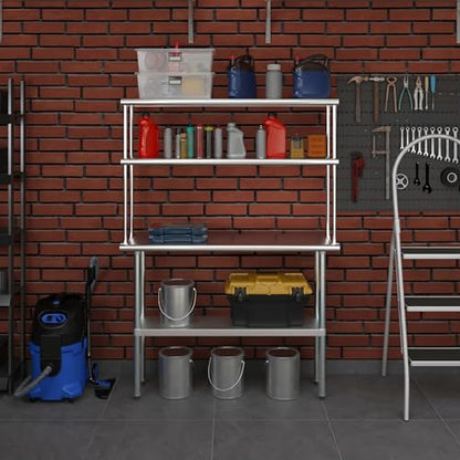 Stainless Steel Work Table Double Tier Overshelf