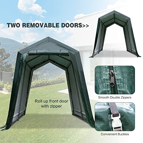 7 Ft x 12 Ft Outdoor Carport Patio Storage Shelter Metal Frame and Waterproof Ripstop Cover for Motorcycle and ATV Car