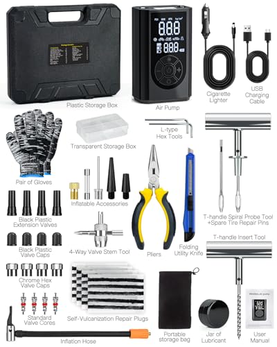 Tire Repair Kit with Portable Air Compressor