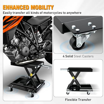 Motorcycle Lift 1100 LBS ATV Scissor Lift Jacks with Dolly Wheels Crank Handle 5.1"