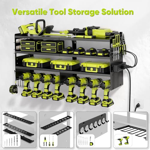 Large Power Tool Organizer Wall Mount with Charging Station