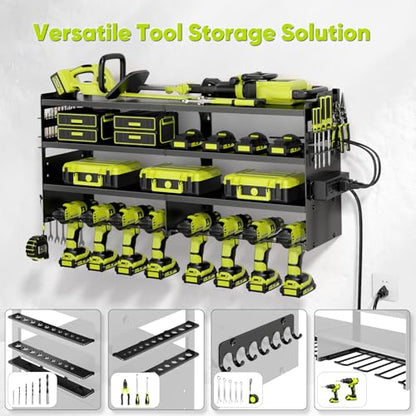 Large Power Tool Organizer Wall Mount with Charging Station