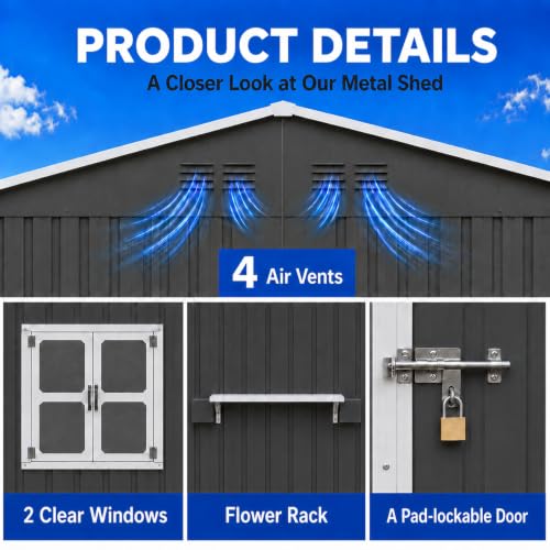 10x8 FT Outdoor Storage Shed with 2 Clear Windows