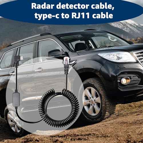 Universal Coiled USB C to RJ11 power cord for Escort Uniden Radar Detectors